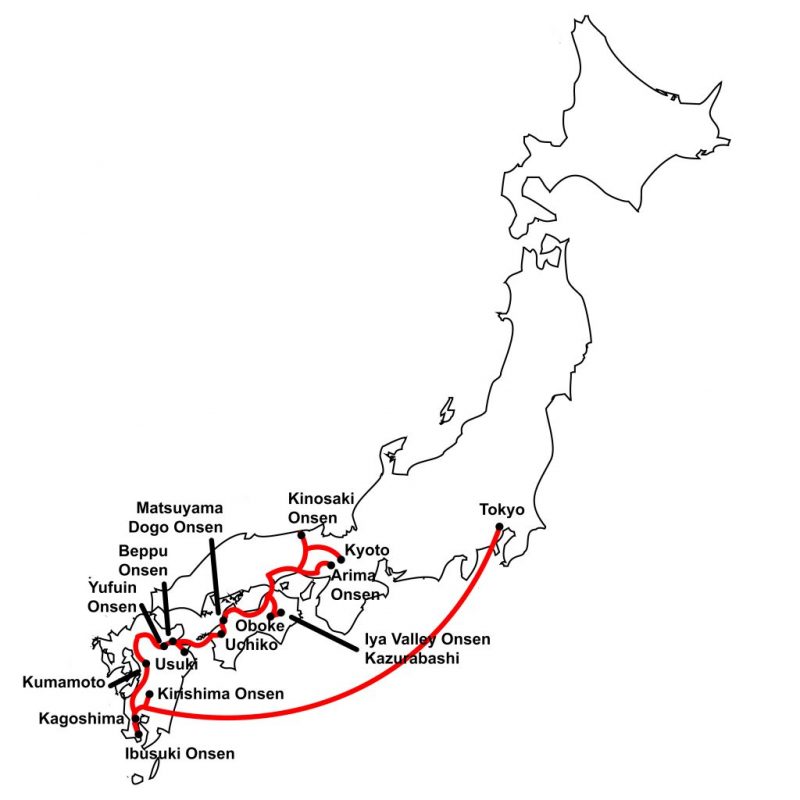 Western Japan Onsen Tour Map